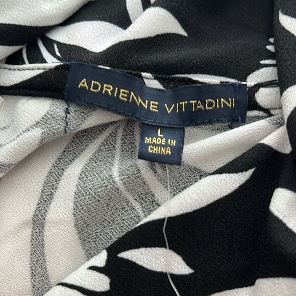 Adrienne Vittadini Black and White Floral Blouse with Tie Front Classic - Picture 6 of 7